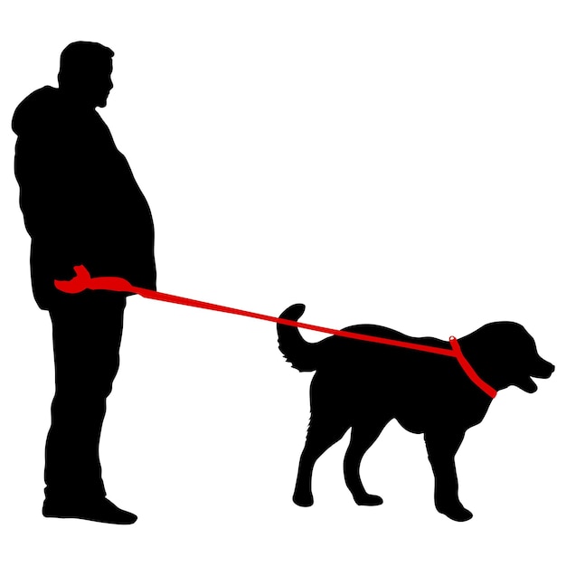 Vector silhouette of man and dog on a white background