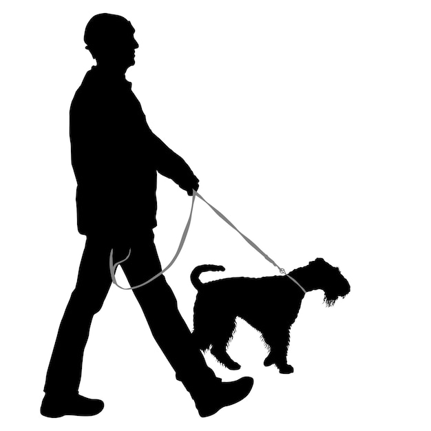 Vector silhouette of man and dog on a white background