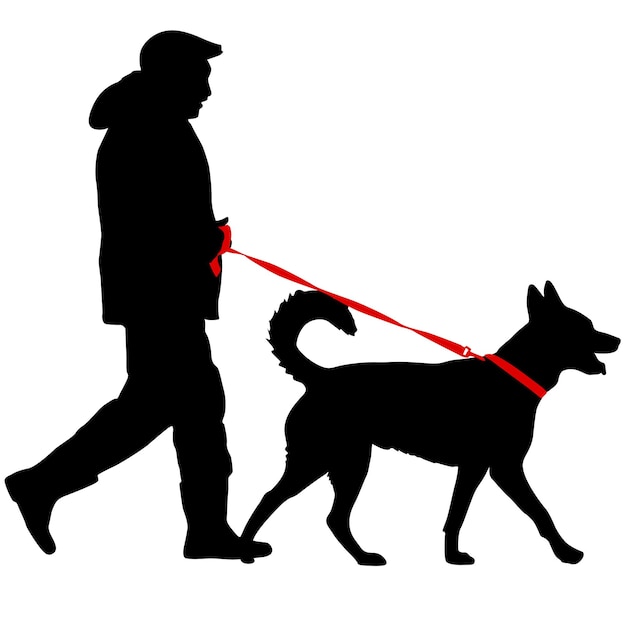 Silhouette of man and dog on a white background