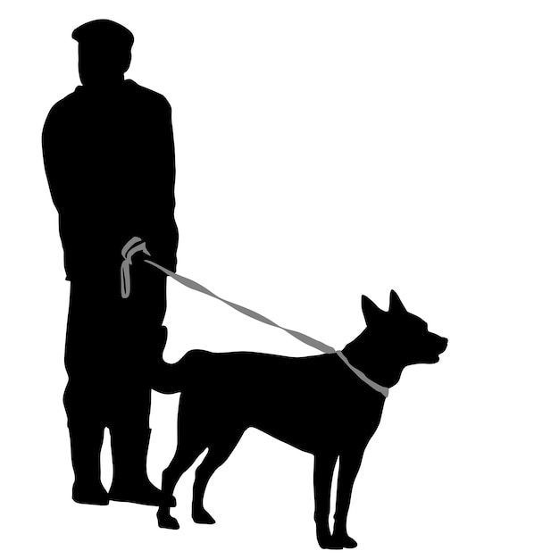 Vector silhouette of man and dog on a white background