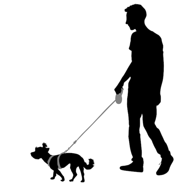 Silhouette of man and dog on a white background