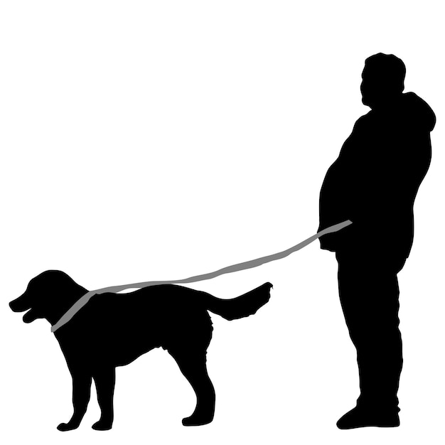 Silhouette of man and dog on a white background