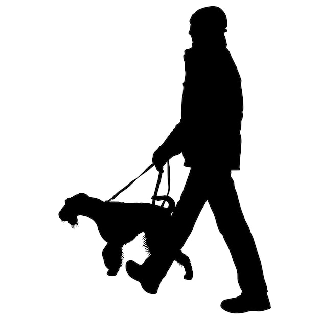 Vector silhouette of man and dog on a white background