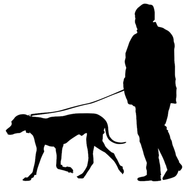 Silhouette of man and dog on a white background