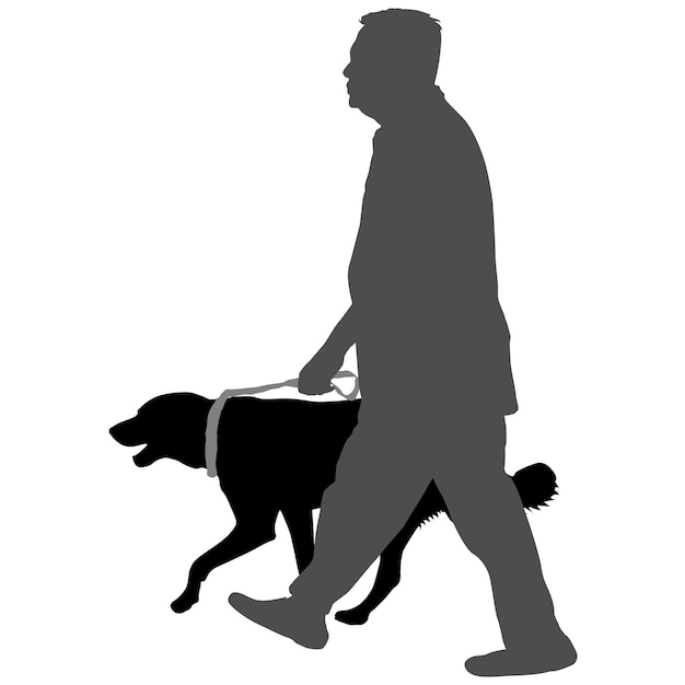 Silhouette of man and dog on a white background