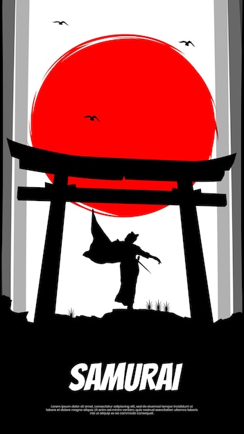 A silhouette of a man in front of a sun and a red sun.