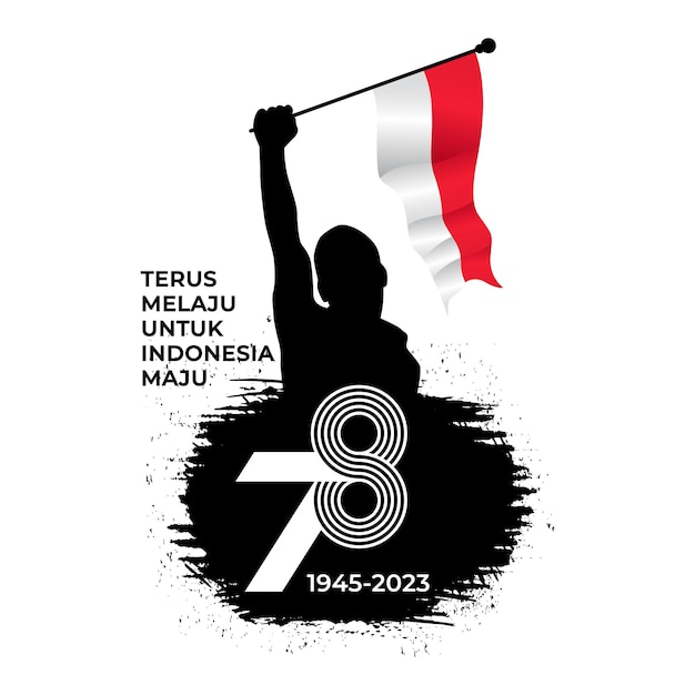 Silhouette of a man holding an indonesian flag independence day greeting