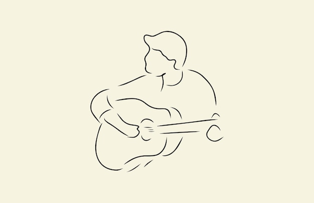 silhouette of man playing guitar minimalist line style