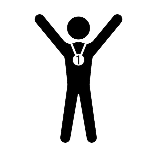 Vector silhouette man raised hands business success concept winner award vector illustration