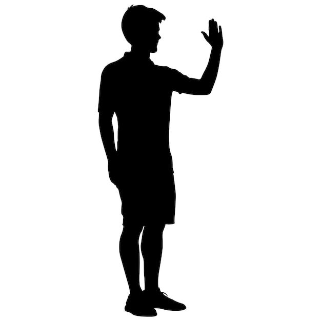 Silhouette man raised his left hand up Vector illustration