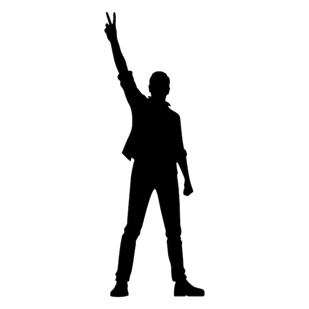 Vector silhouette of a man raising his arms with the victory symbol vector illustration