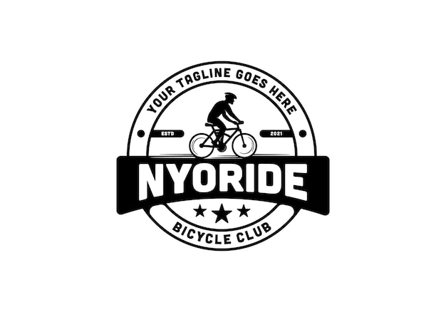 Siluetta di un uomo che guida una bicicletta. ispirazione per il modello di progettazione del logo del club di biciclette vintage