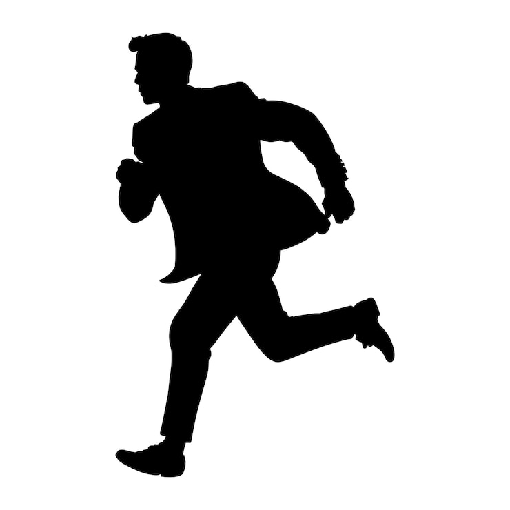 Vector silhouette of a man running on white