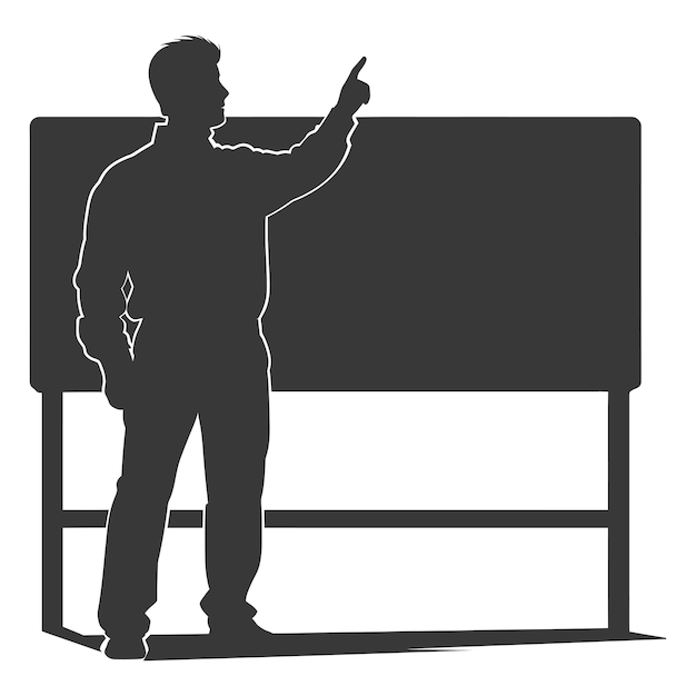 Vector silhouette man school teacher teaching in front of the class black color only