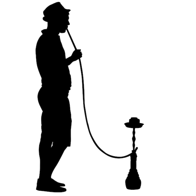 Silhouette of a man smoking a hookah standing beside him