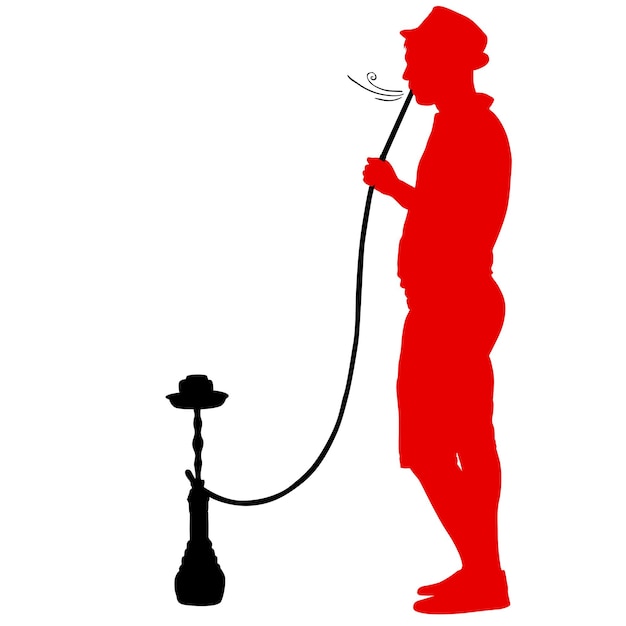 Silhouette of a man smoking a hookah standing beside him