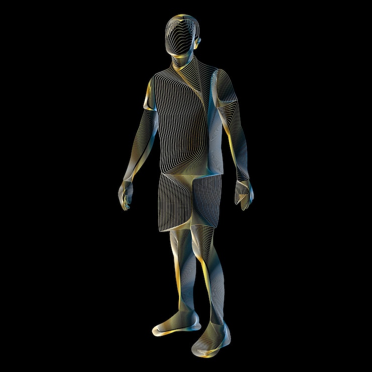 Vector silhouette of a man thin geometry on a black background