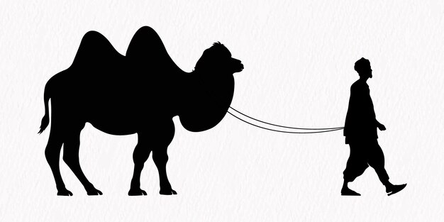 Vector silhouette of a man walking with camel