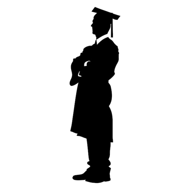 Vettore silhouette uomo indossa cappello di laurea solo colore nero