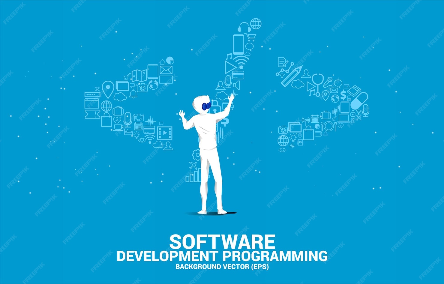 Premium Vector | Silhouette man wear vr glasses and software ...