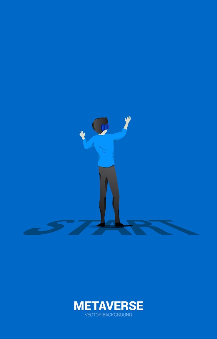 Vector silhouette man wear vr glasses on start line concept of digital virtual reality technology and ar