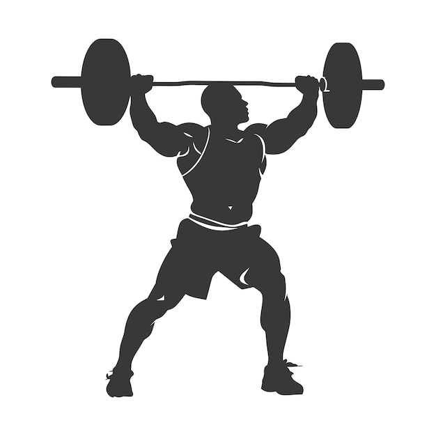 Silhouette Man weightlifting Player in action full body black color only