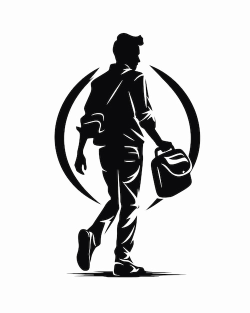 Silhouette of a man with a bag on his shoulder.