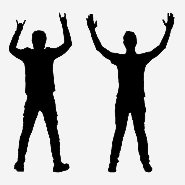 Vector silhouette of a man with hands up rock style