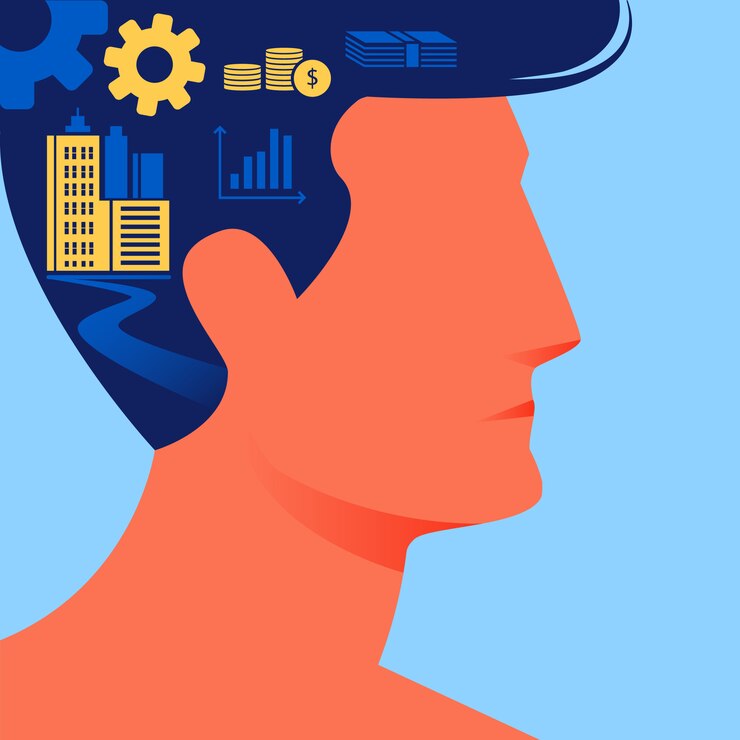Vector silhouette man with pictures on dark hair 