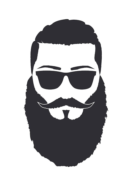 Vector silhouette of a man with sunglasses mustache and full garibaldi beard hand drawn vector illustration