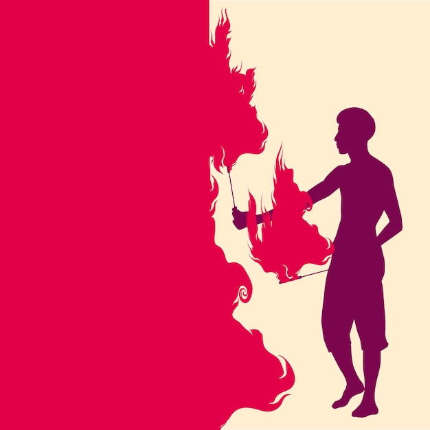 Silhouette of a man with two torches performing FIRE show