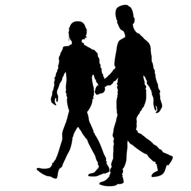 Silhouette man and woman walking hand in hand