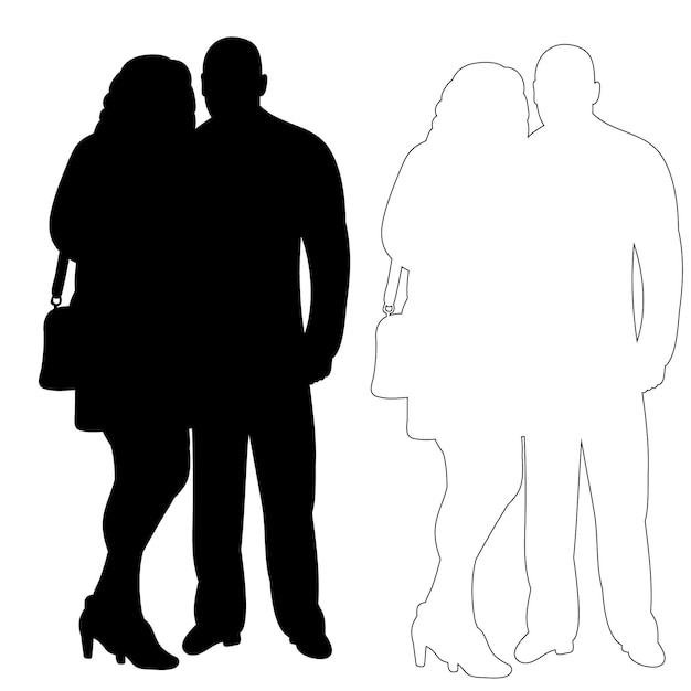 Vector silhouette man and woman on white background