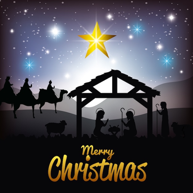 Vector silhouette manger merry christmas design