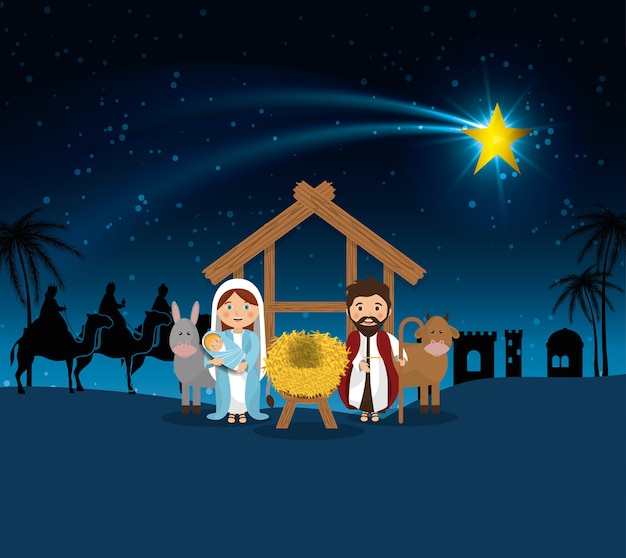 Vector silhouette manger merry christmas design