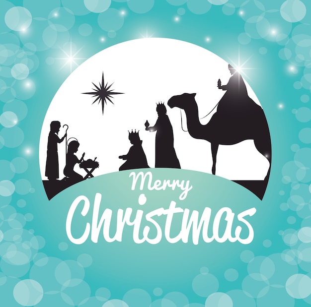Vector silhouette manger merry christmas design 