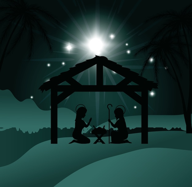 silhouette manger merry christmas design 