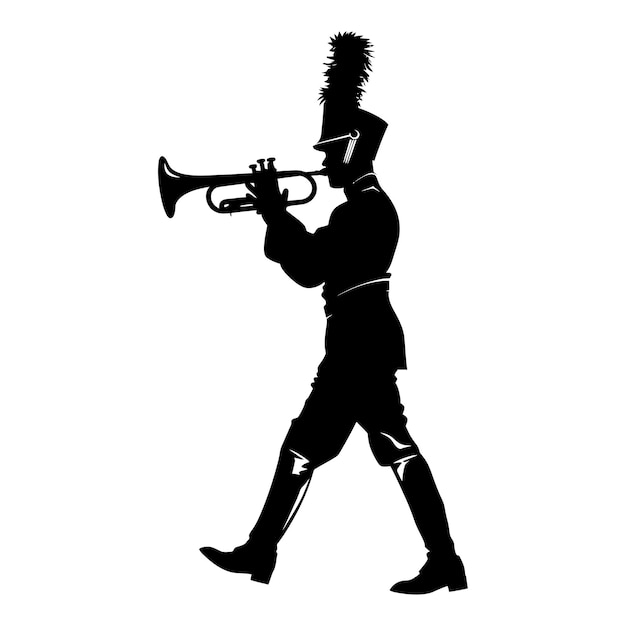 Vector silhouette marching band wind instrument player full body black color only