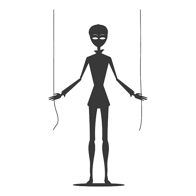 Vettore silhouette marionette burattino a corpo intero solo colore nero