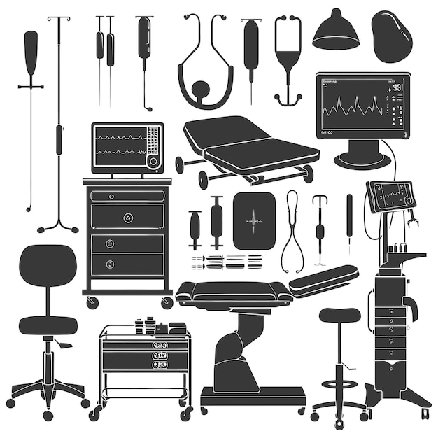 Vector silhouette medical equipment black color only