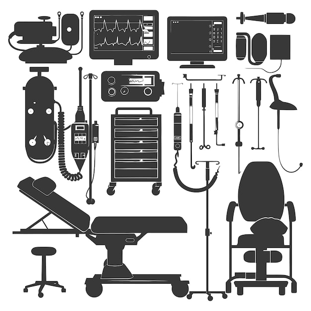 Vector silhouette medical equipment black color only