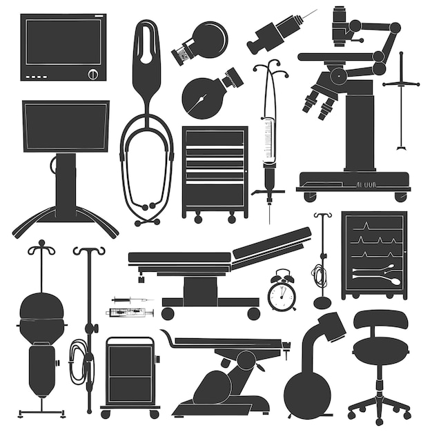 Vector silhouette medical equipment black color only