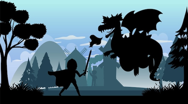 Silhouette medieval cartoon background