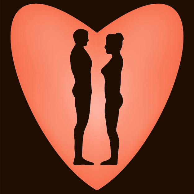 Vector silhouette men and women in the heart