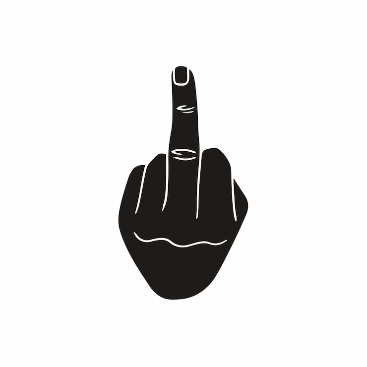 Silhouette of Middle Finger Sign on White Background Hand Gesture Icon Vector Illustration