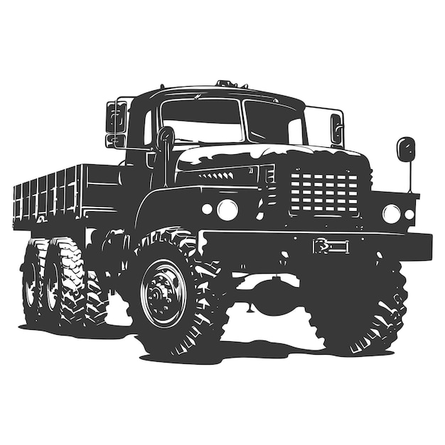 Вектор Силуэт военного грузовика только черный цвет