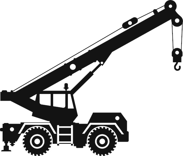 Silhouette of Mobile Crane Icon in Flat Style Vector Illustration