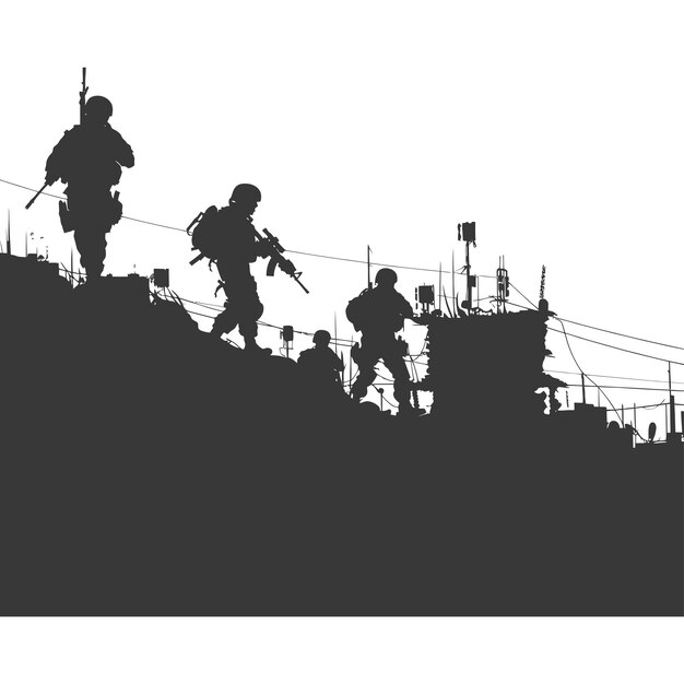 Vector silhouette of a modern war situation black color only