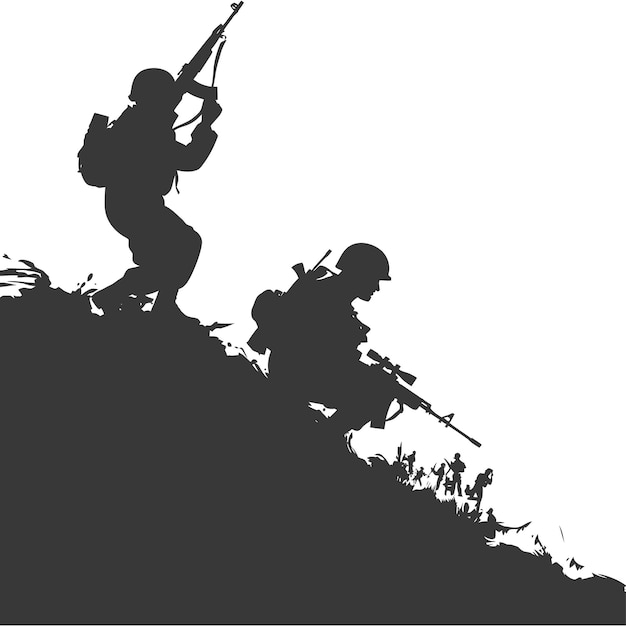 Silhouette of a modern war situation black color only