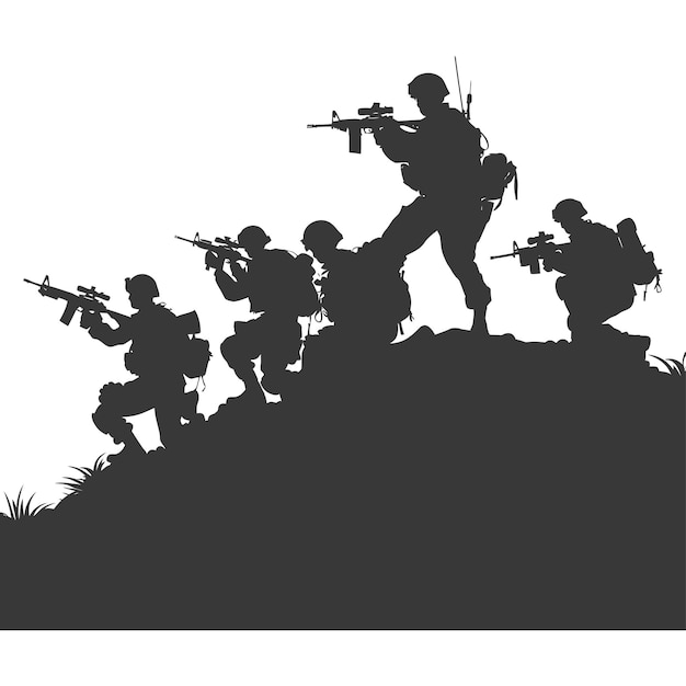 Silhouette of a modern war situation black color only